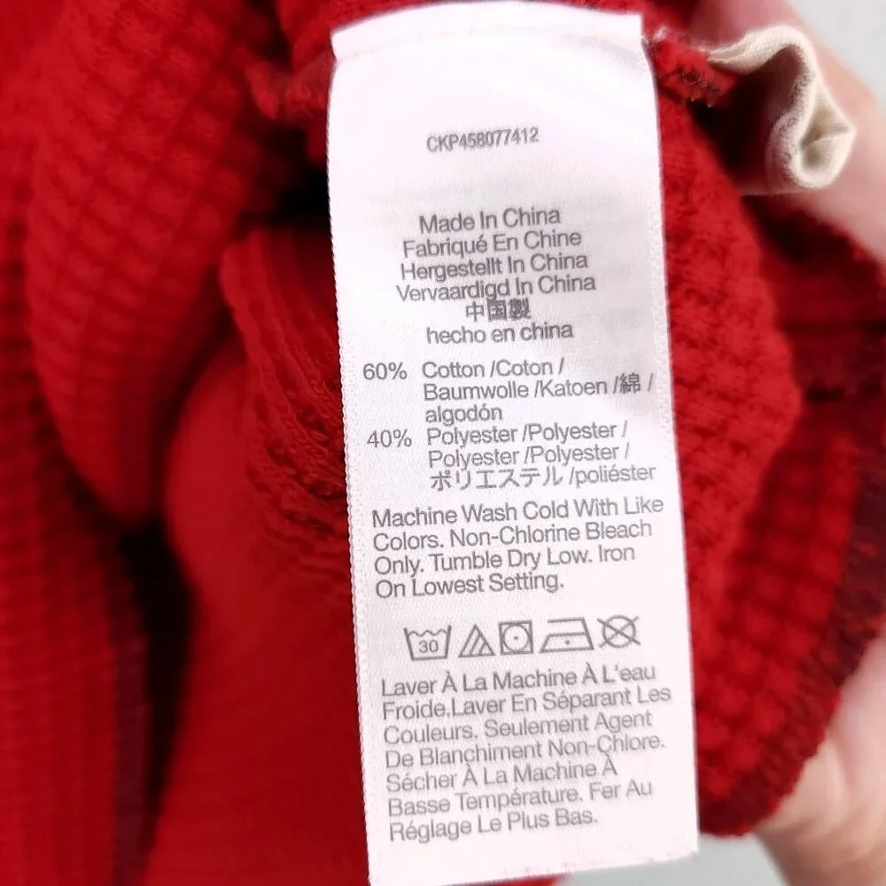 Madewell Waffle Split Neck Crop Tee Long Sleeve Size Small Red Thermal - Picture 10 of 11